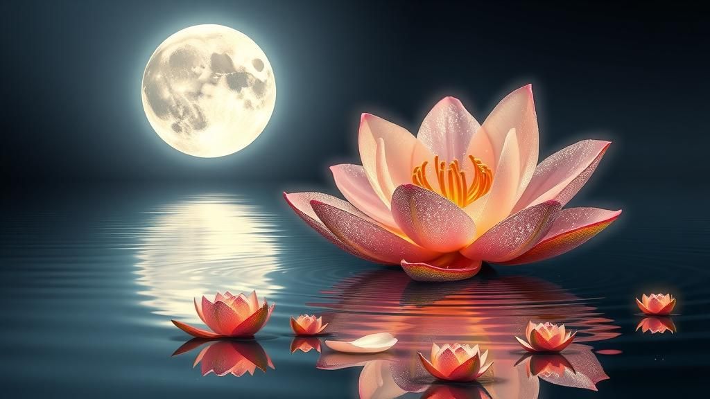 Glittering Lily Under Moonlight in Art Nouveau Style