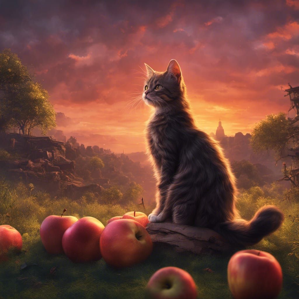Apple, Cat, Sunset: Fantasy Concept Art