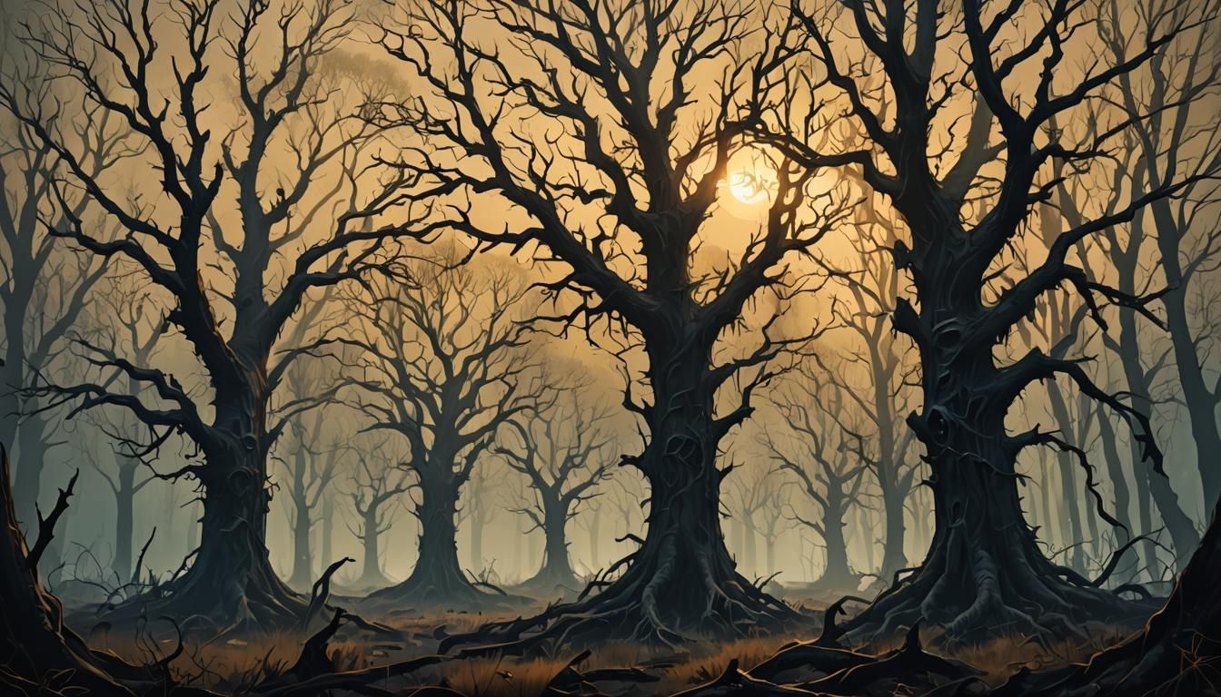 Eldritch Dark Fantasy: Dead Trees in Apocalyptic Forest