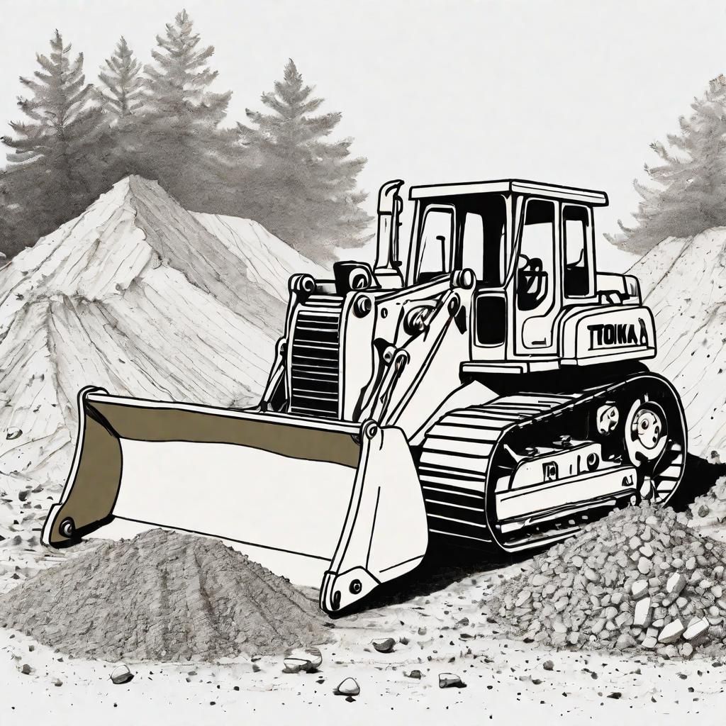 Tonka Bulldozer Line Drawing in Dirt Pile