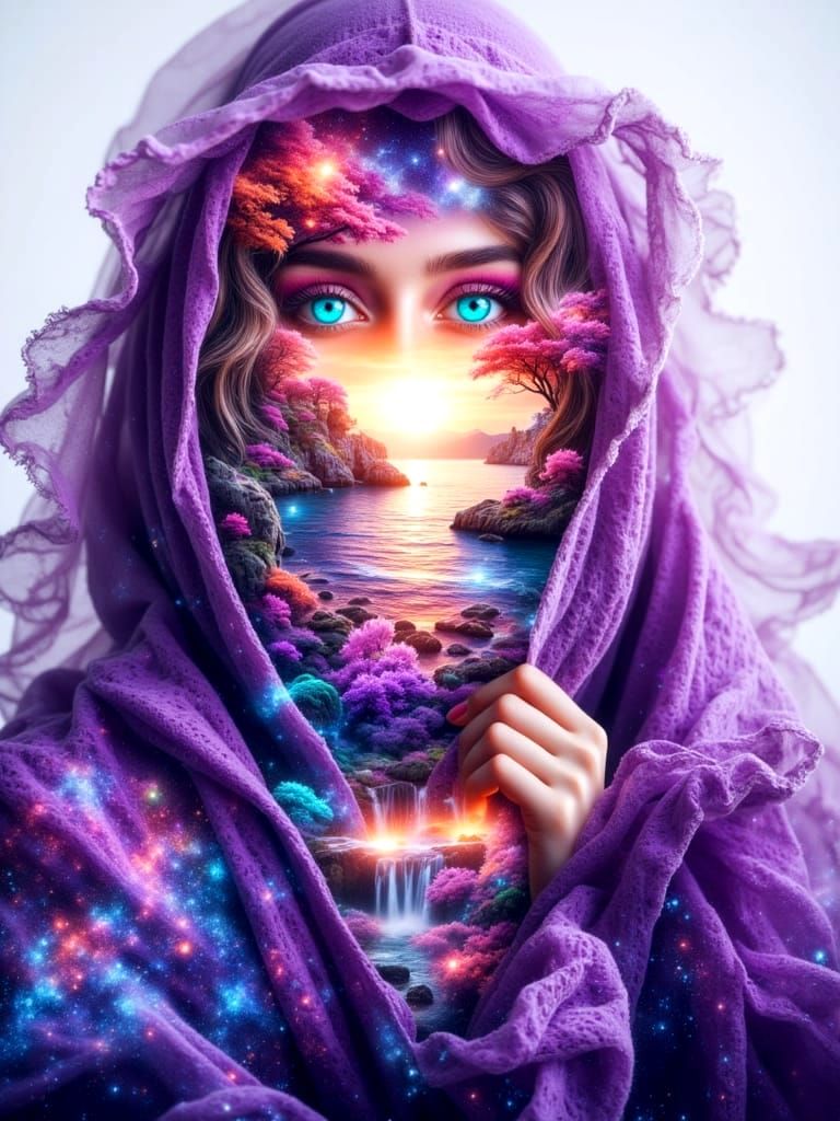 Surreal Double Exposure Woman with Landscape Dreamscape