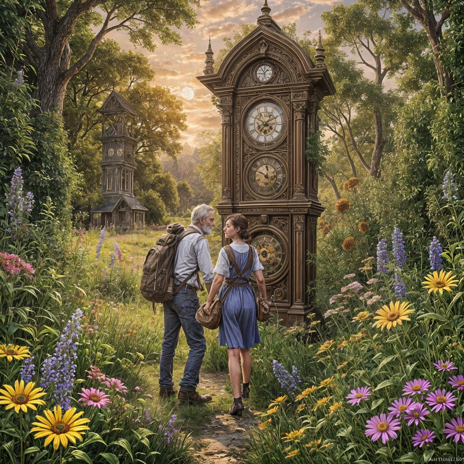 Grandfather Clock Portal in a Field