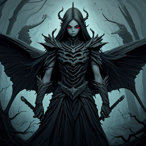 Dark Fantasy Demon Butterfly with Sword, Hyperdetailed Hyper...