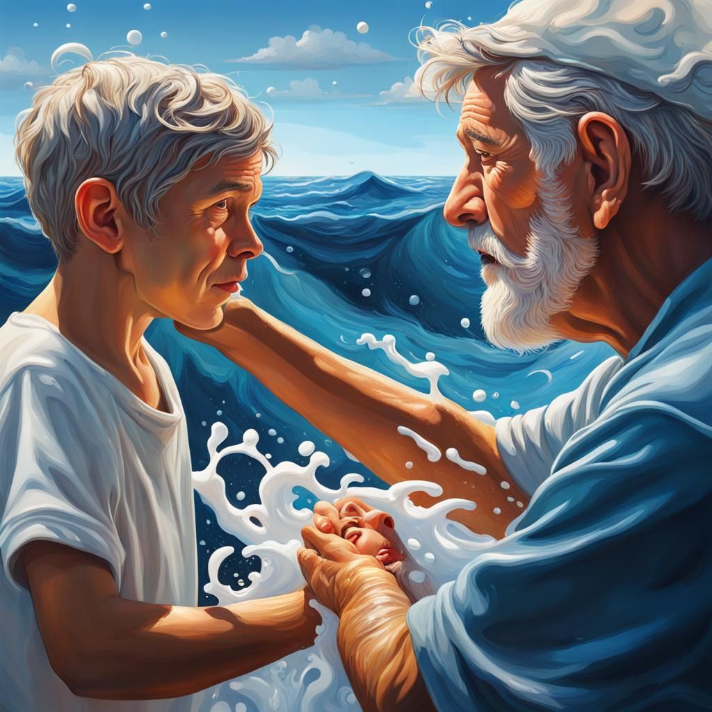 Hyperrealistic Fisherman Tale with Colorful Splash Art