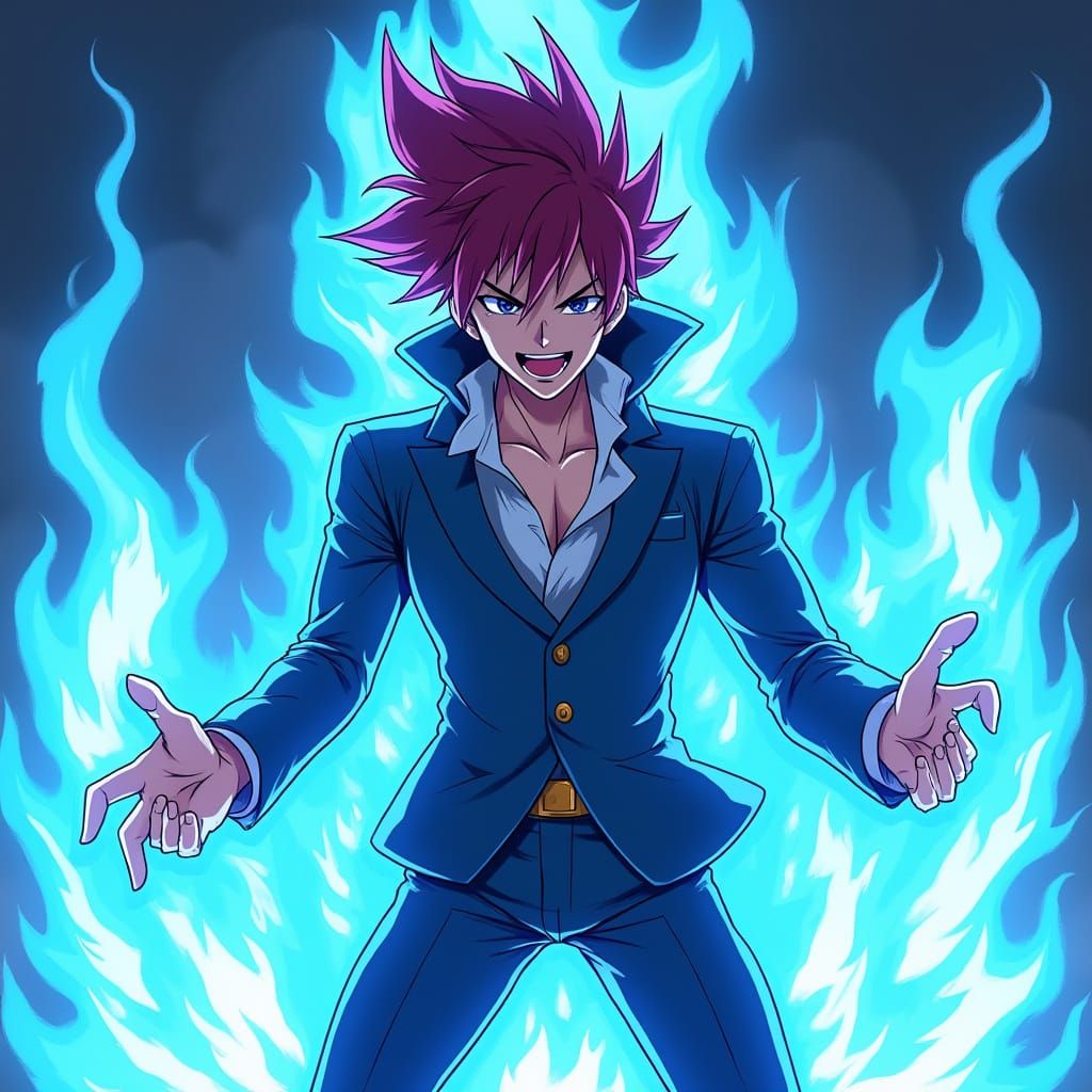 Majestic Shoto in Electric Blue Flames - Flat Manga Scan Art