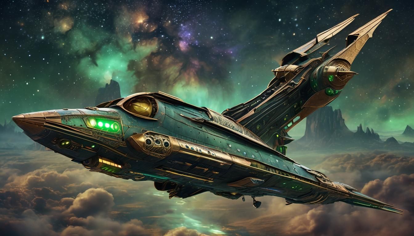 Medieval Starship in Dreamy Moonlit Sky