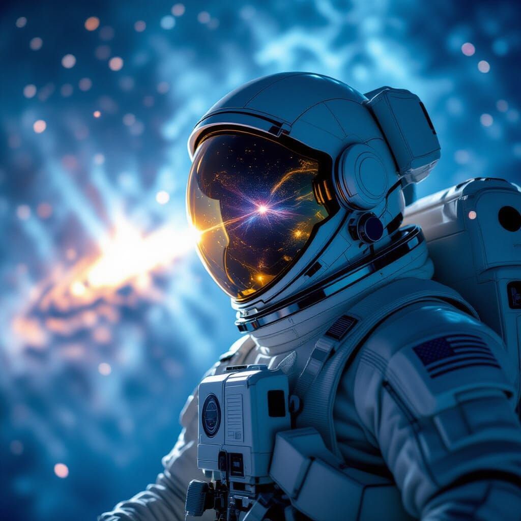 Astronaut Adrift in Nebula, Visor Reflects Dying Star