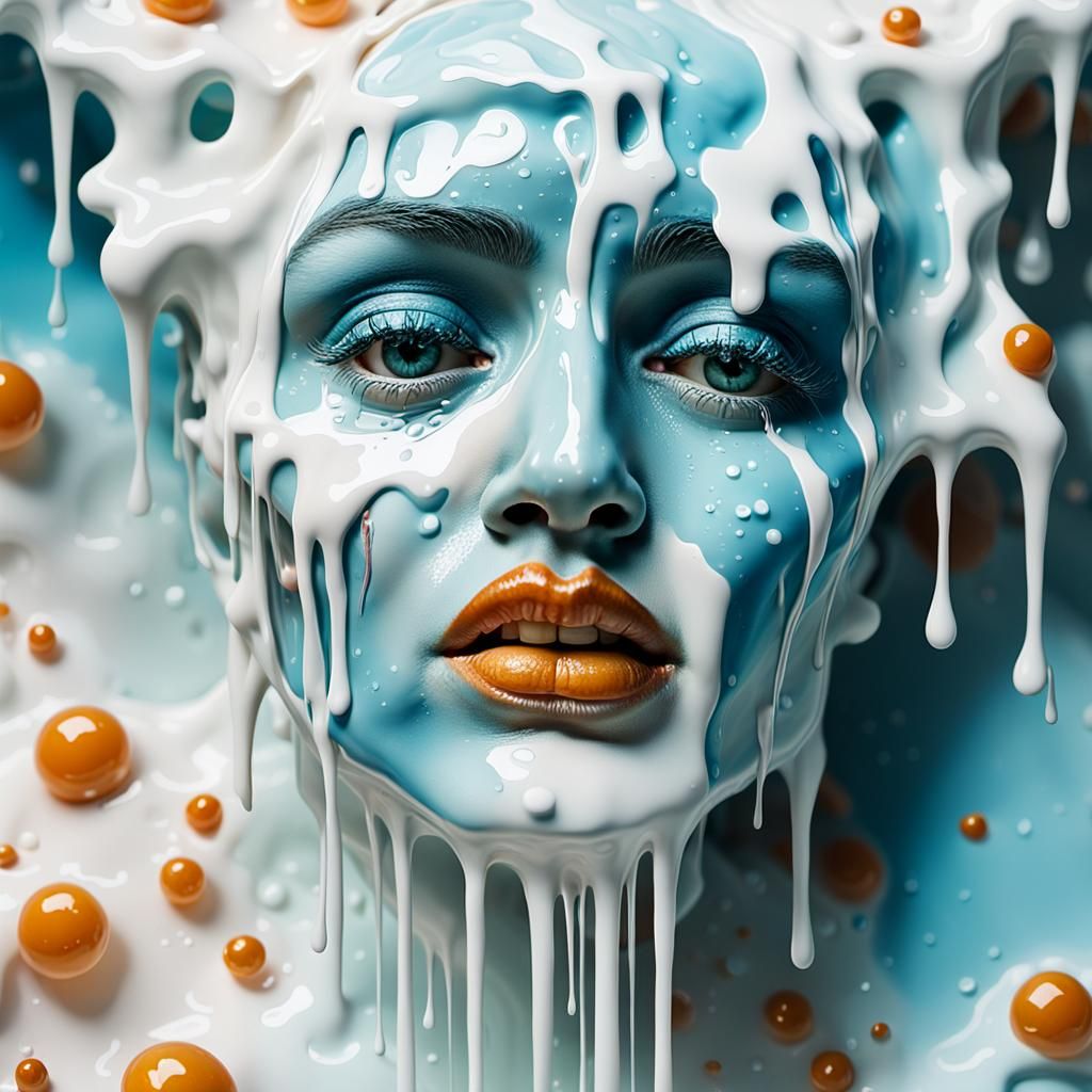 Surreal Melting Makeup Face with Iridescent Sheen