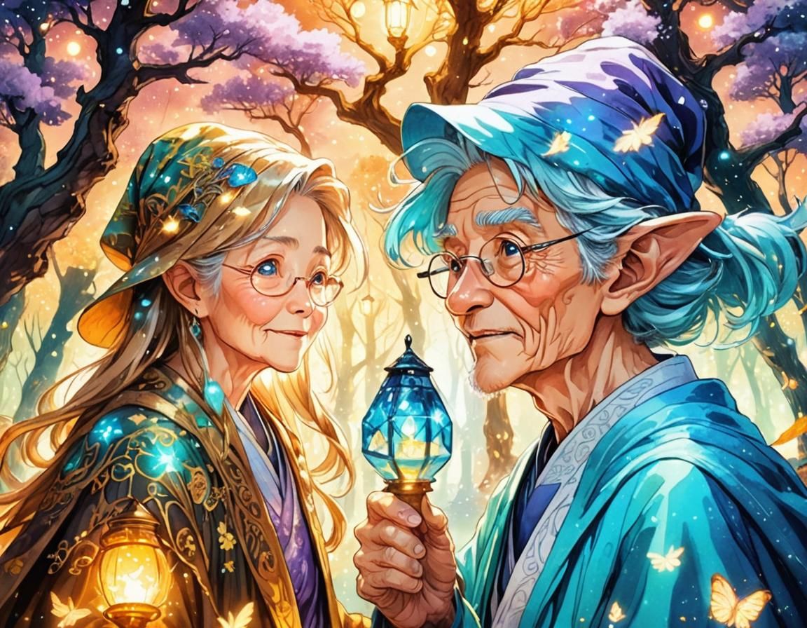 Enchanted Forest: Wise Wizard Couple in Manga Art