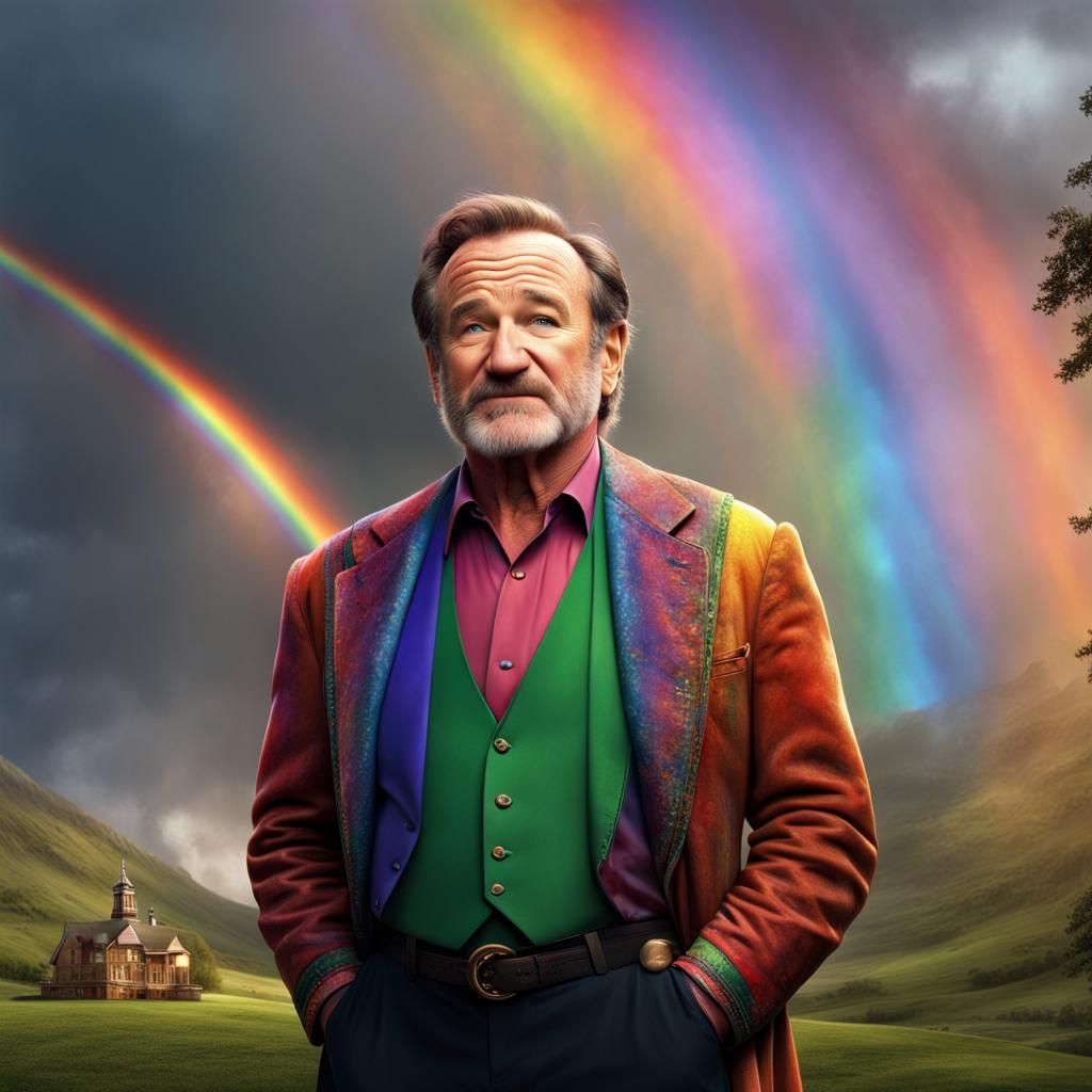 Robin Williams Stand-Up Under a Rainbow: Digital Painting