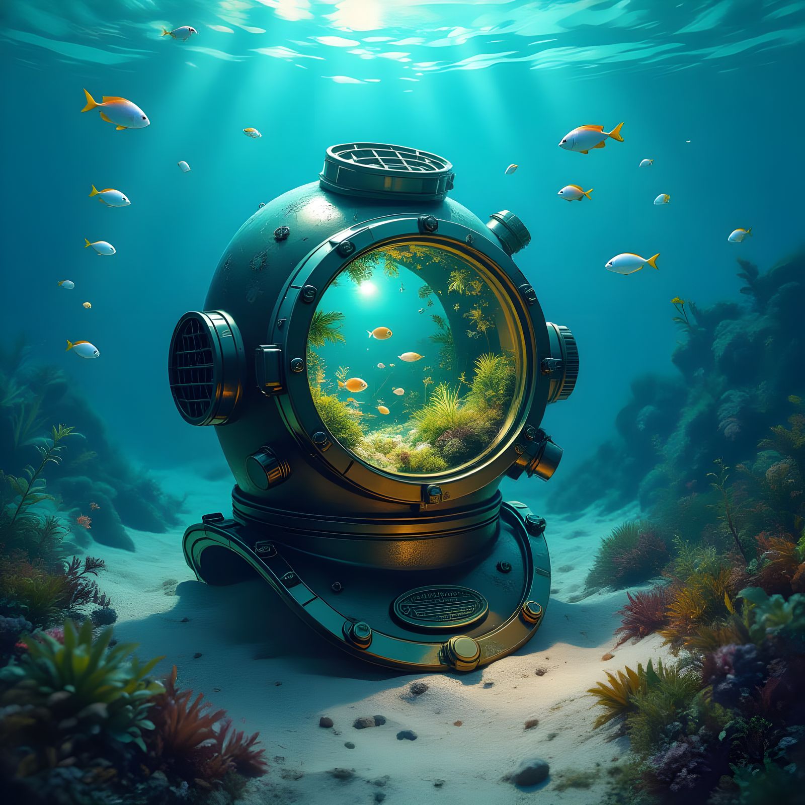 Lush Jungle Thriving Inside Diving Helmet