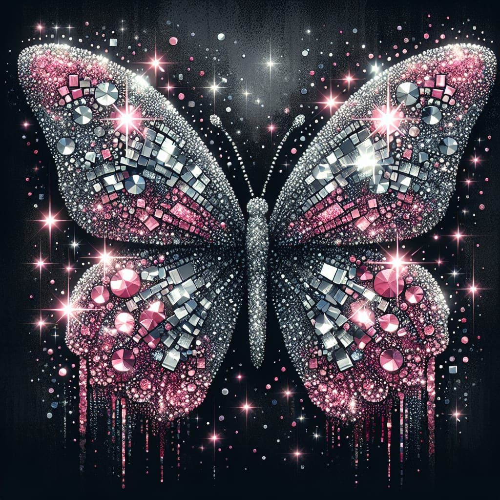 Dazzling Disco Butterfly Mosaic in Street Art Style