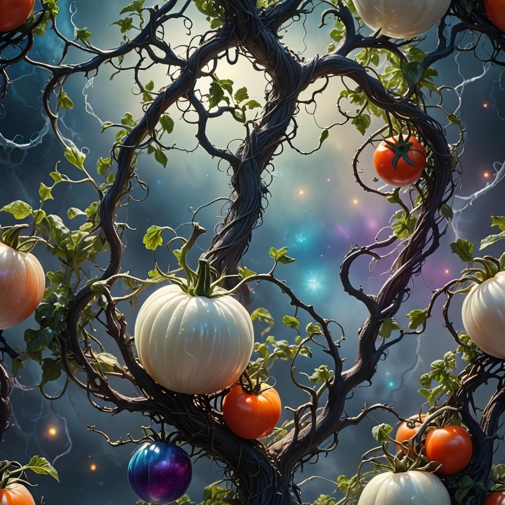 Glowing White Tomato in Mystical Art Nouveau Style