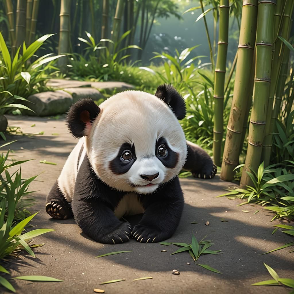 Adorable Baby Panda in 3D Anime Style