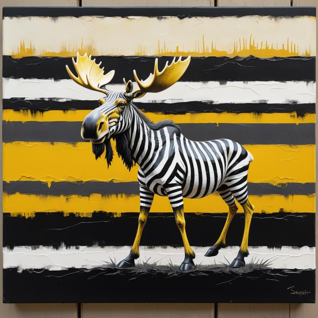 Moose in Prisoner Uniform: Impasto Acrylic Painting