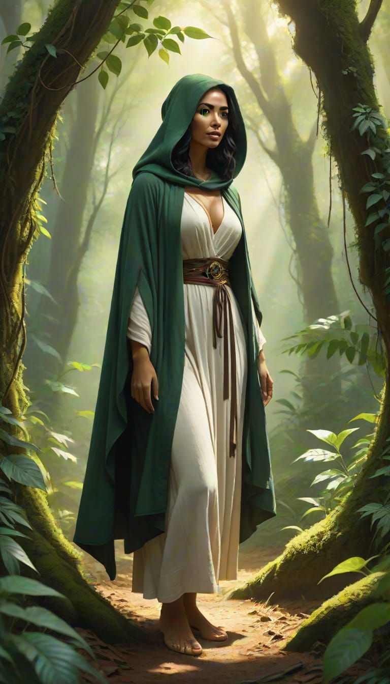 Latina Druid in Forest Concept Art