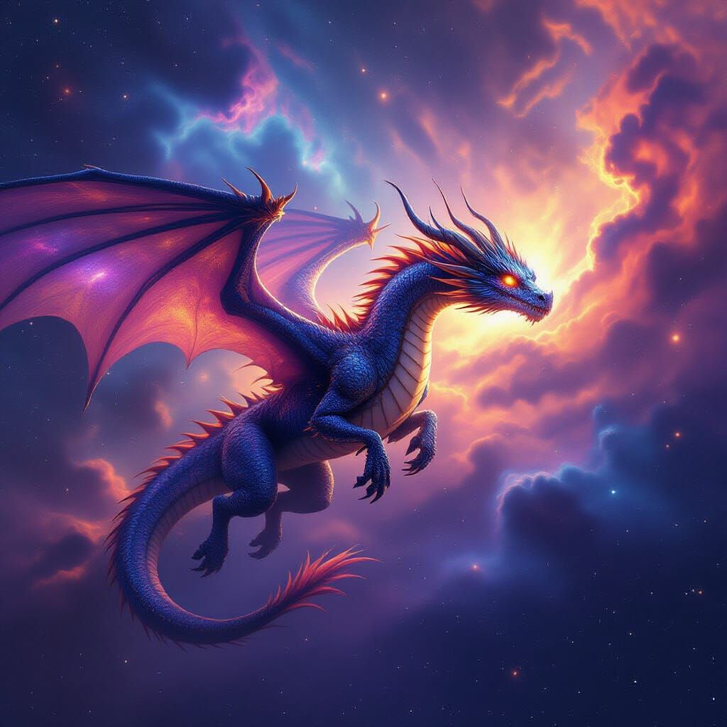 Majestic Dragon Soars Through Cosmic Nebula