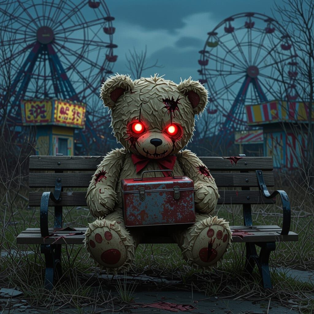 Zombified Teddy Bear in Dark Fantasy Horror Style