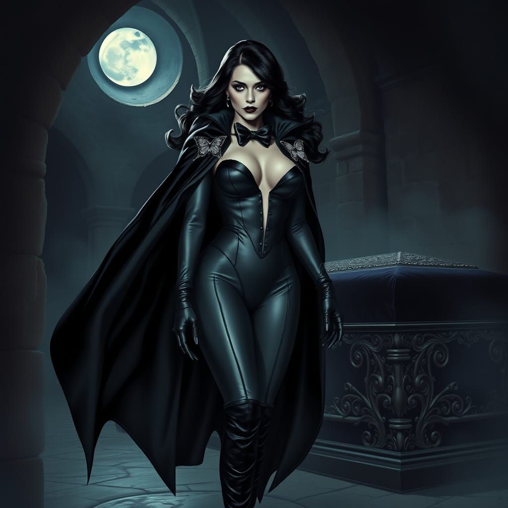 Elegant Vampire Countess in Black Tie Attire, Gothic Eleganc...