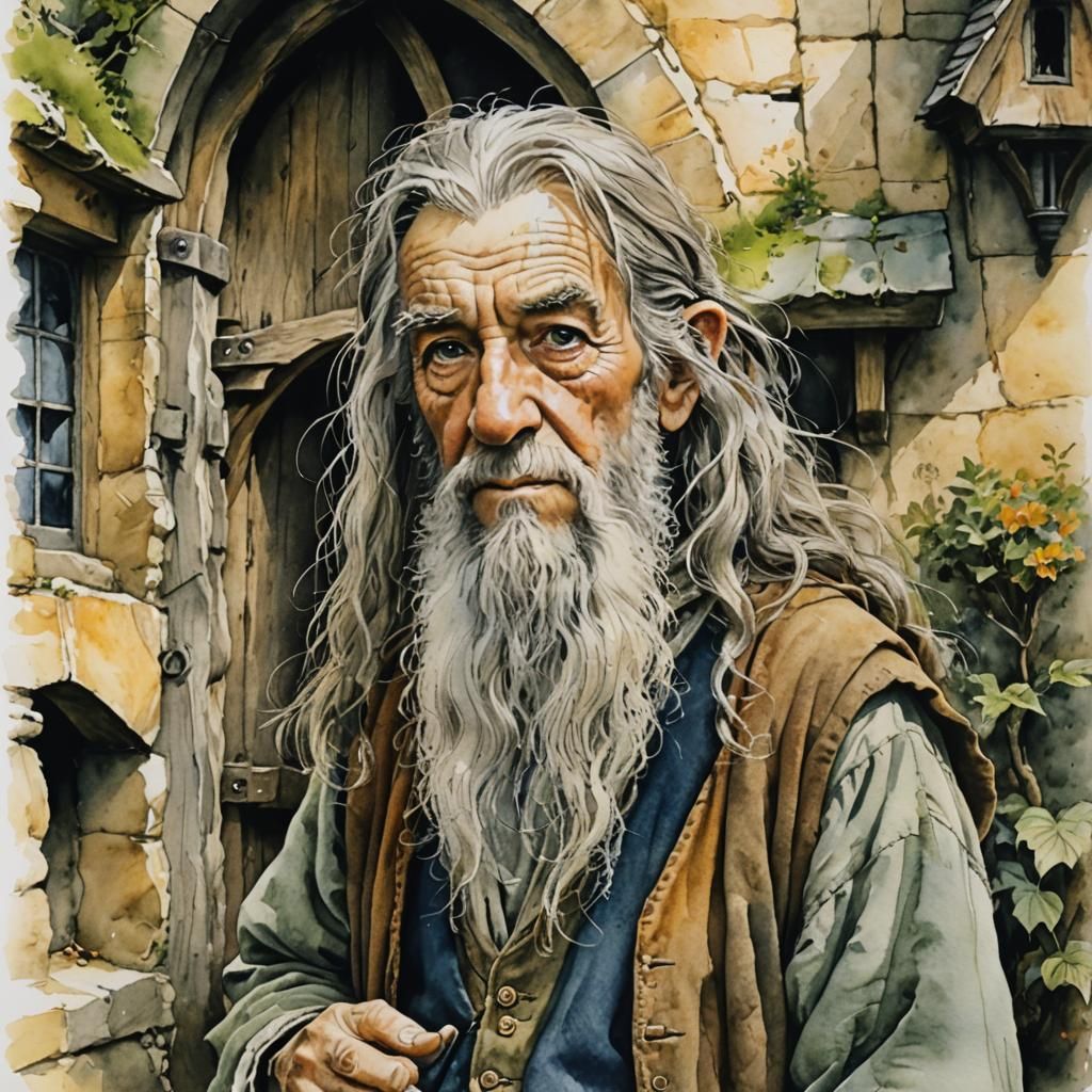 Gandalf in the Shire: Watercolor Portrait