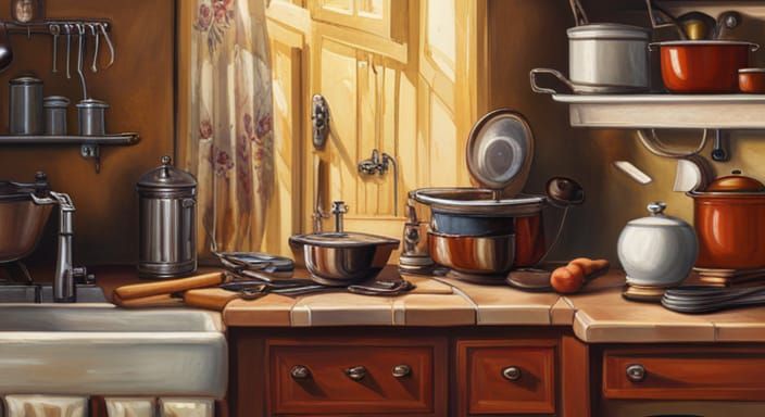 Housewife in Old-Fashioned Kitchen: An 8K Oil Painting