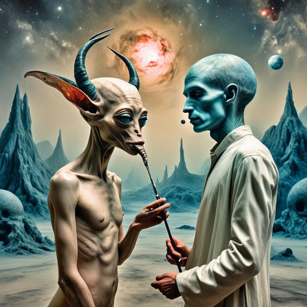 Surreal Exotic Portrait in White Laboratory, Detailed Matte ...