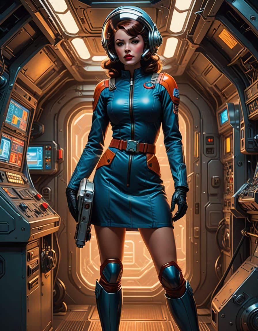 Retro-Futuristic Space Siren in Stunning Oil Painting