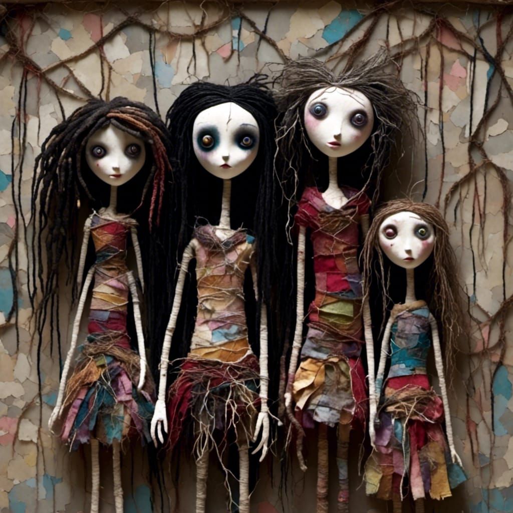 Six Doll Friends Together