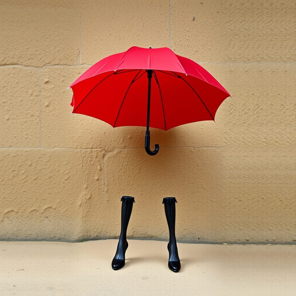 Elegant Figure with Long Legs and Red Umbrella Stands Out on...