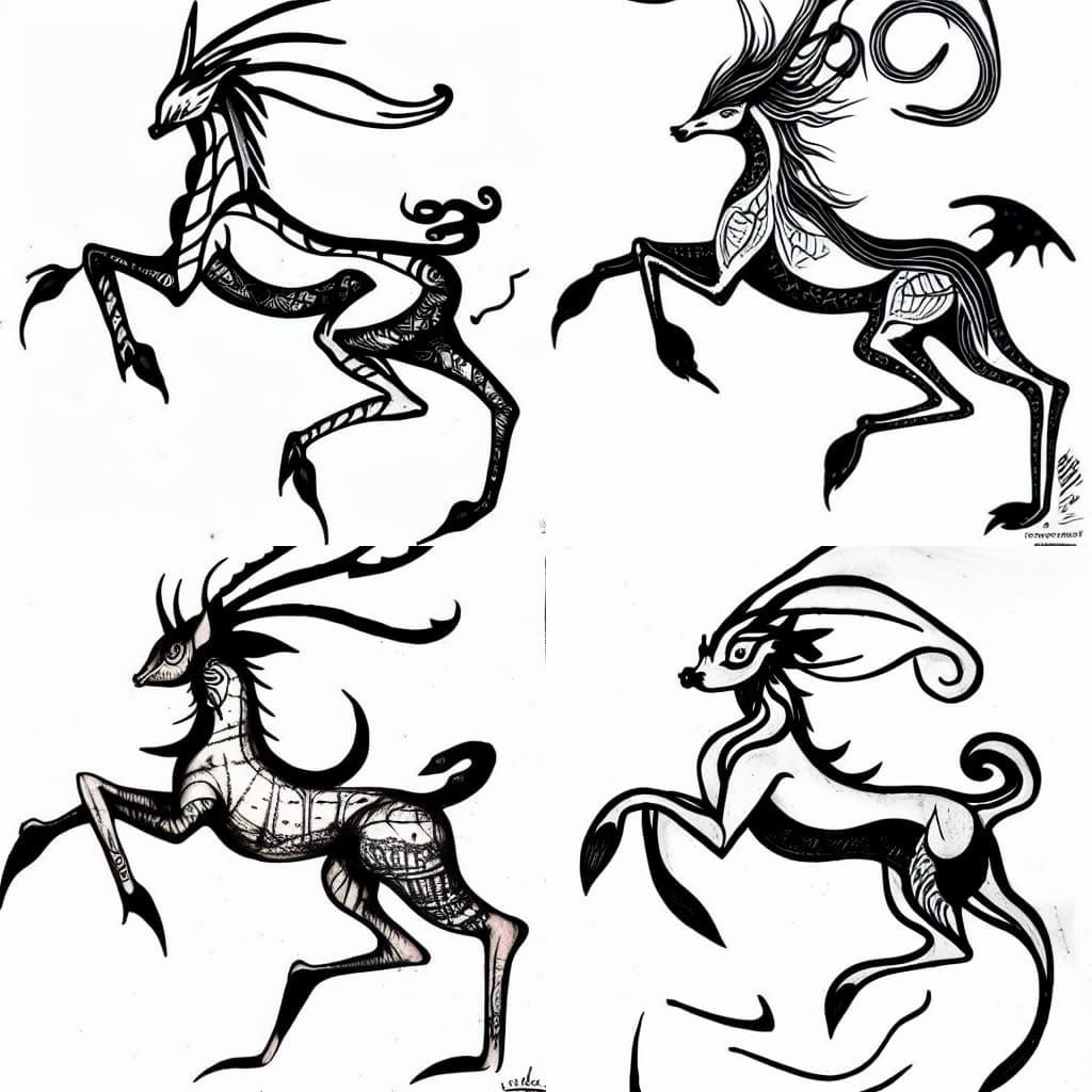 Elven Ice Maiden Tattoo Design in Cave Painting Style