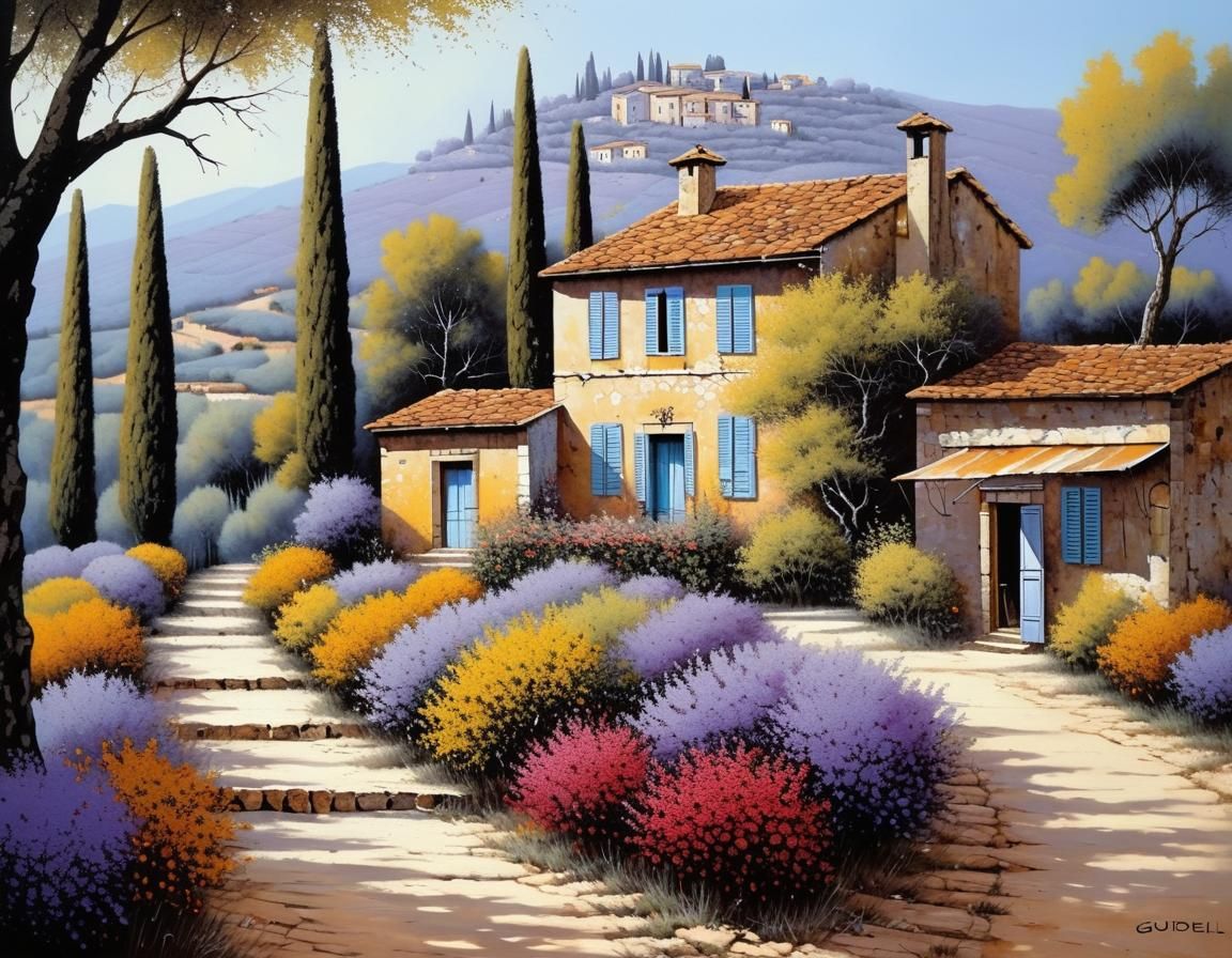 Provence Landscape Painting in Post-Impressionist Style