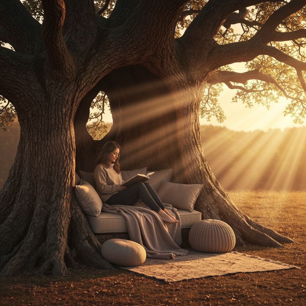 Cosy Tree Reading Nook at Golden Hour