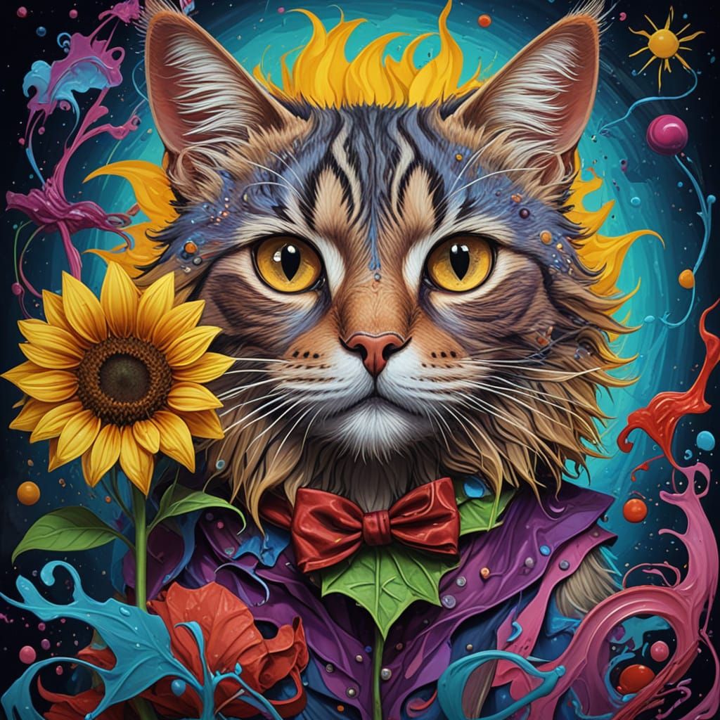Surreal Cat Illuminated by Full Moon in Candyland Style