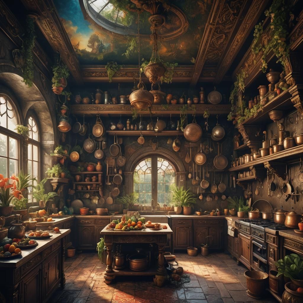 Queen's Kitchen: Detailed Matte Painting in Rembrandt Style