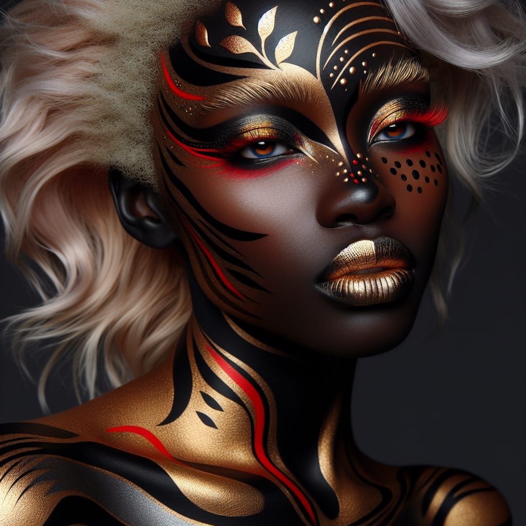 Hyperrealistic Body Art: African American Woman in Fantasy P...