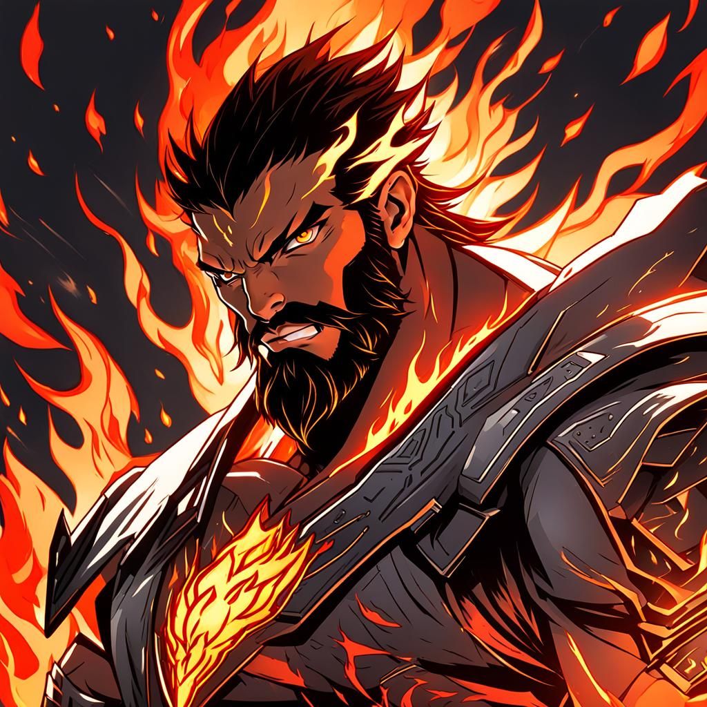 Manga-Style Anime Portrait of a Confident Fire Genasi