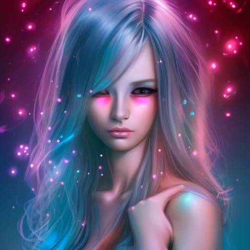 Beautiful Android Portrait with Neon Flowers in 8K