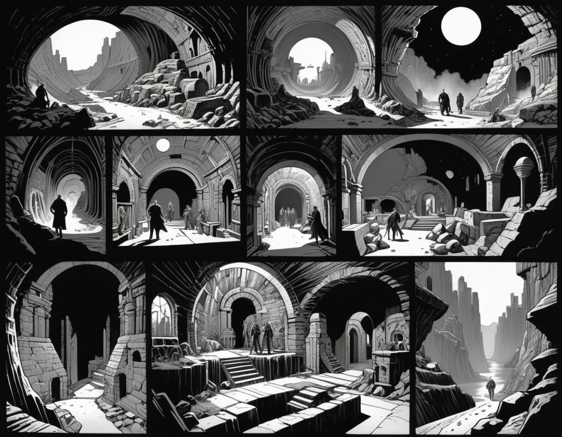 Corpulent Adventuress in Underground Lab, Comic Book Art