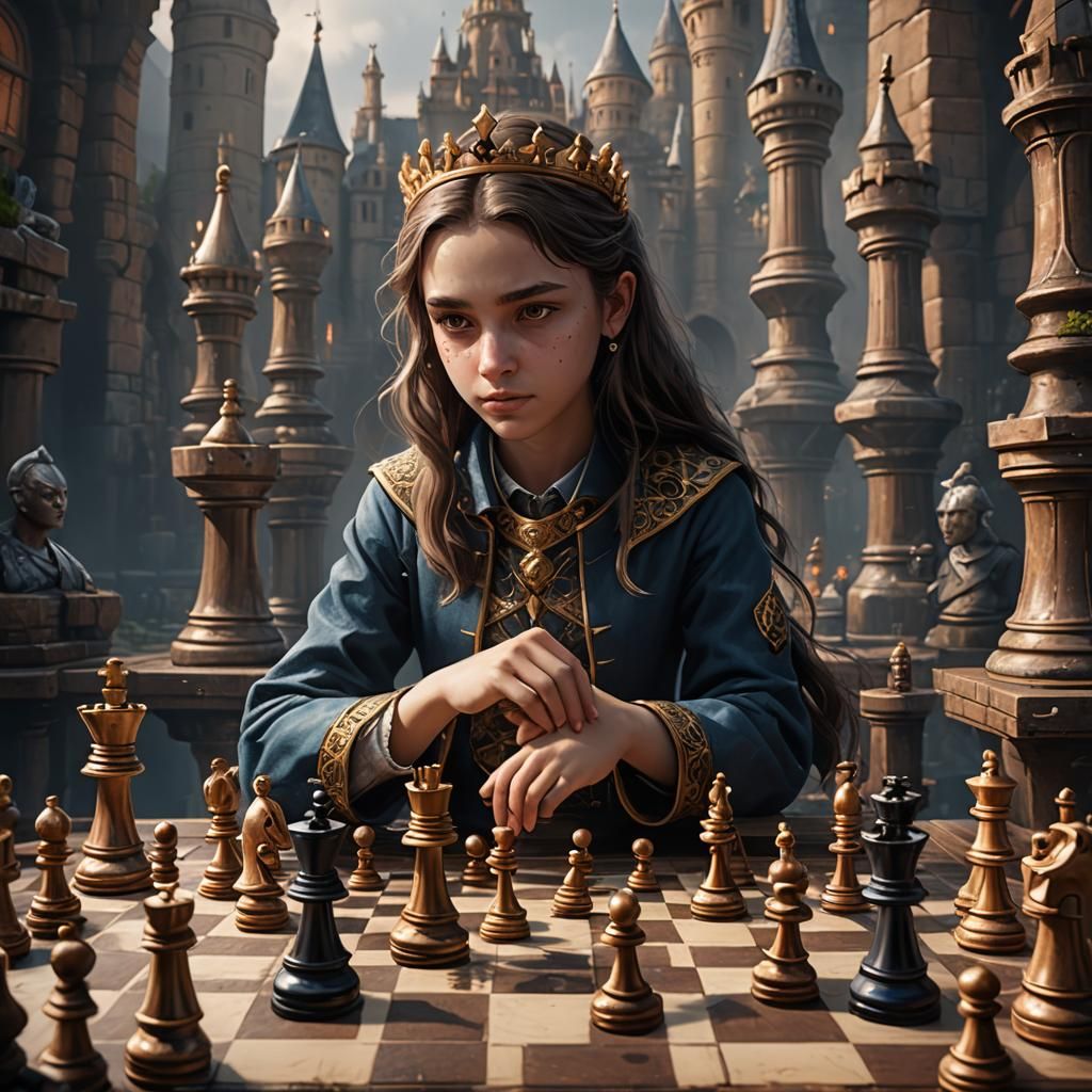 Girl Plays Chess: Detailed Fantasy Concept Art