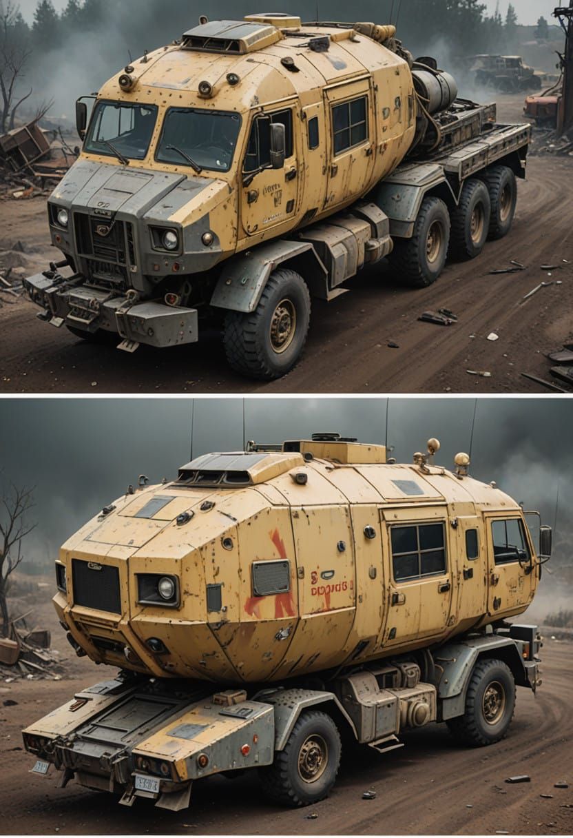 Post-Apocalyptic Armored Truck in Diesel-Punk Aesthetic