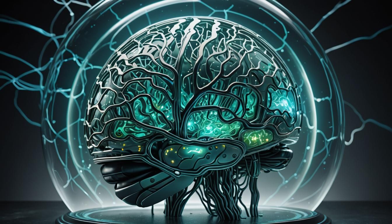 Futuristic Brain in Glass Dome: Surrealist AI Art