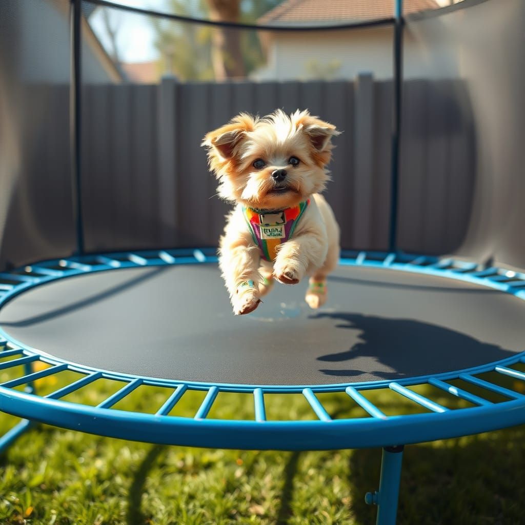 Vibrant Canine Joy on a Sunny Trampoline