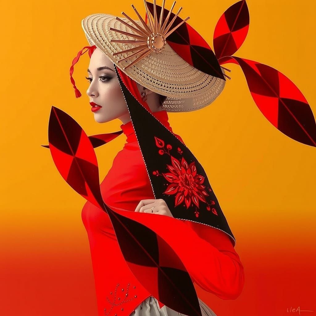 Black and White Portrait of Woman with Crimson Streak