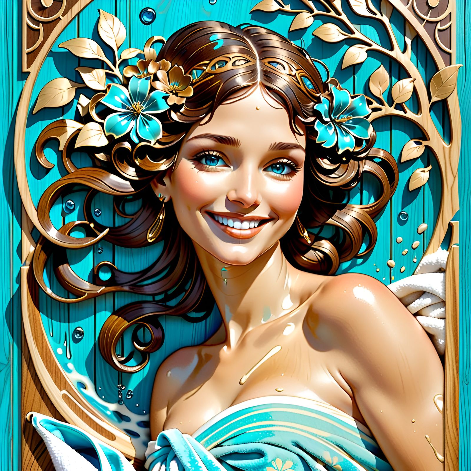 Art Nouveau Brunette Woman with Art Deco Elements