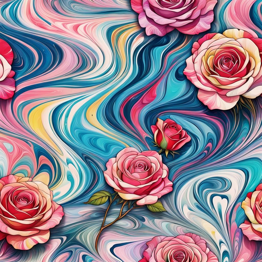 Abstract Marbled Princess Roses in Anime Style