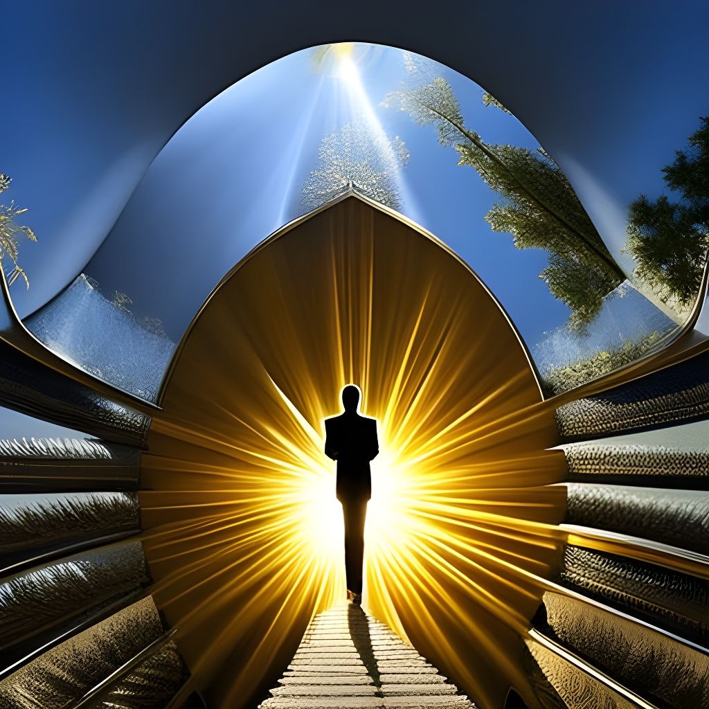 Elegant Man Adorns Botanical Staircase with Sunbeams