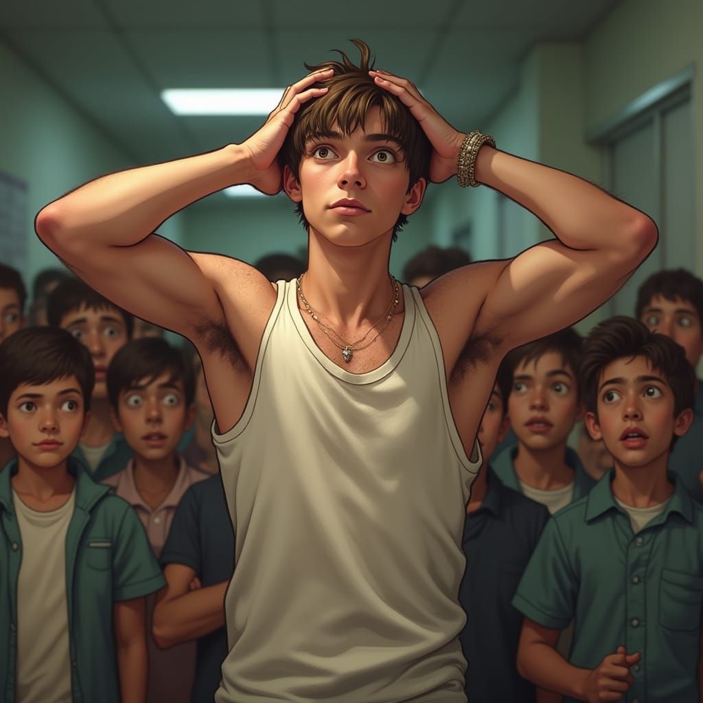 Confident Teenager Showcases His Physique in School