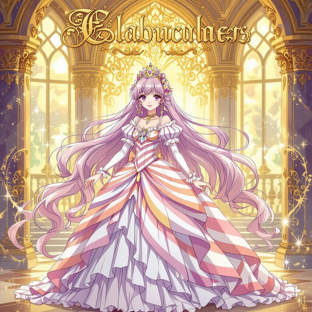 Anime Princess in Golden Palace with Striped Dress