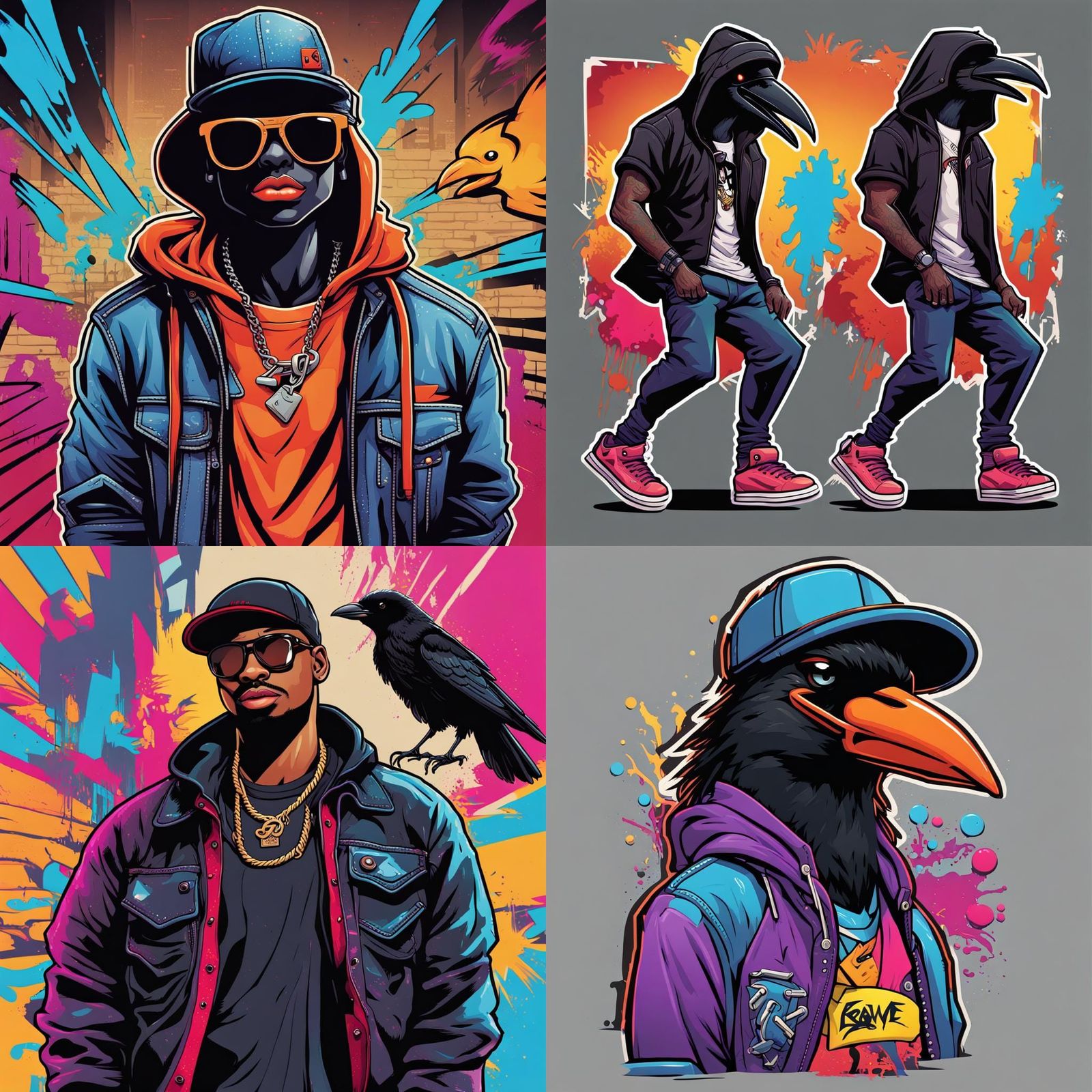 Graffiti Cartoon Crow in 90s R&B Style