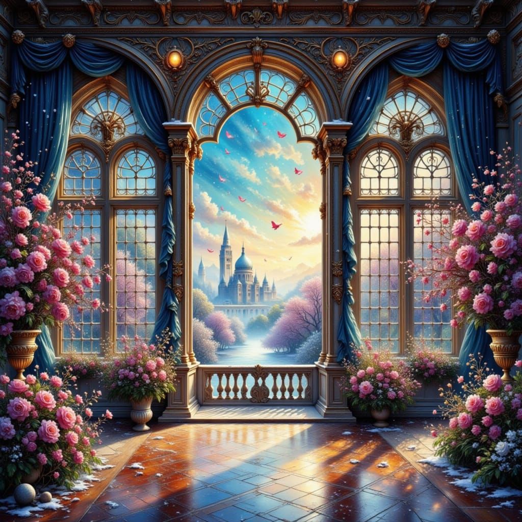 Empty Grand Ballroom Opens to Winter Garden